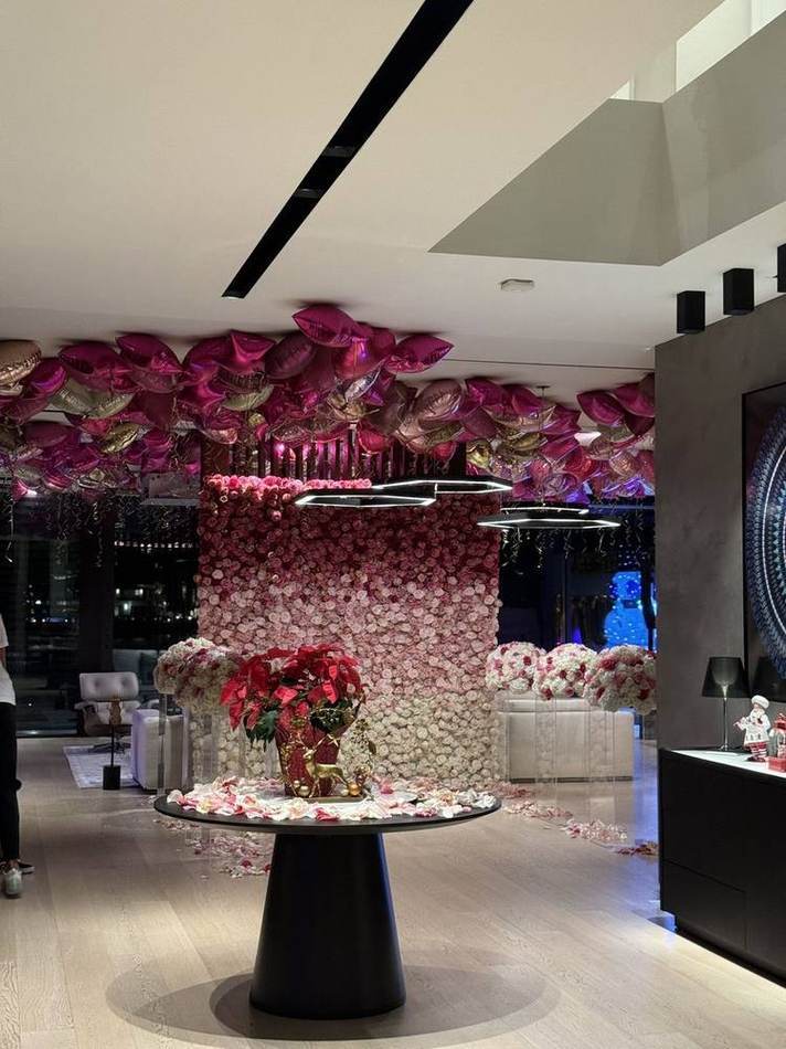 Pink flower wall. Chef Tasos Luxury Dining, Miami