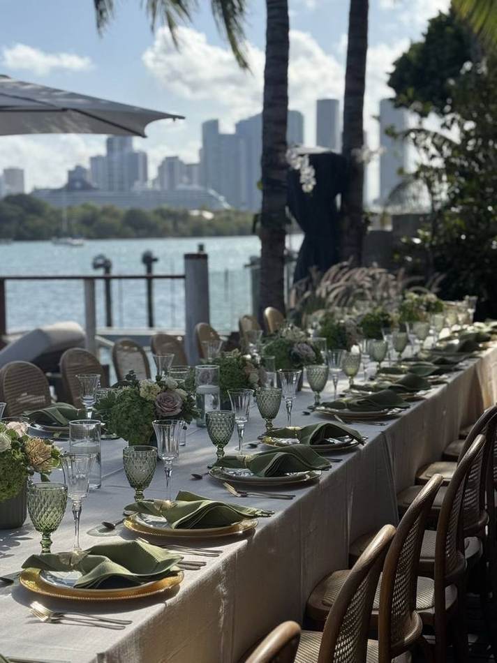 Bayfront table with the Miami skyline. Chef Tasos Luxury Dining, Miami