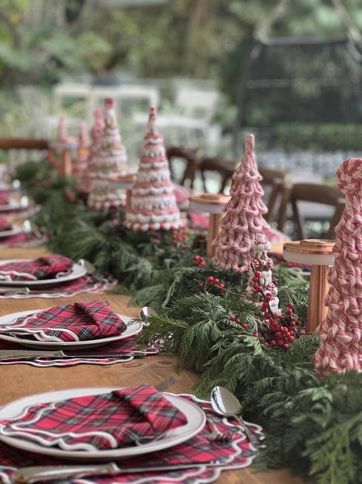 Christmas table, tartan and trees. Chef Tasos Luxury Dining, Miami