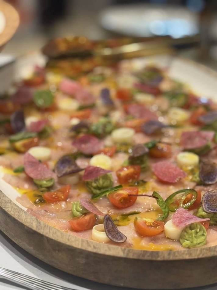 Crudo 'pizza' board. Chef Tasos Luxury Dining, Miami
