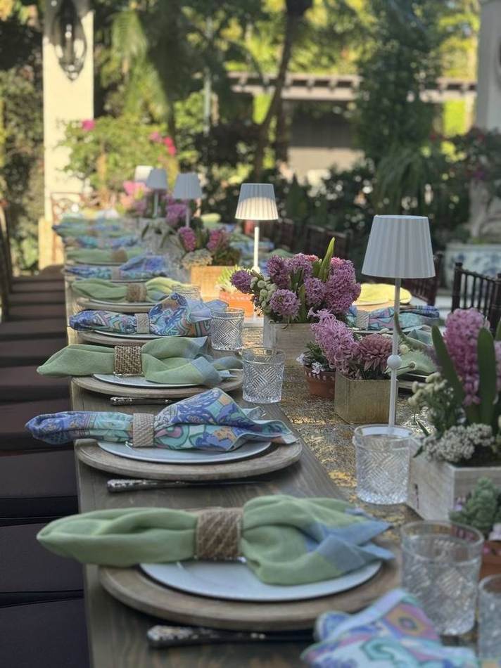 Garden table, green and lilac. Chef Tasos Luxury Dining, Miami