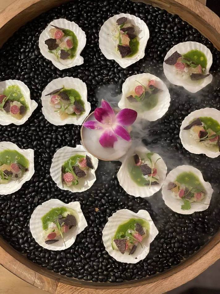 Canapés on black beans. Chef Tasos Luxury Dining, Miami