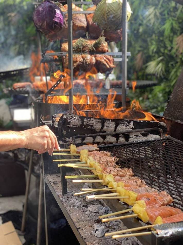 Skewers on the grill. Chef Tasos Luxury Dining, Miami