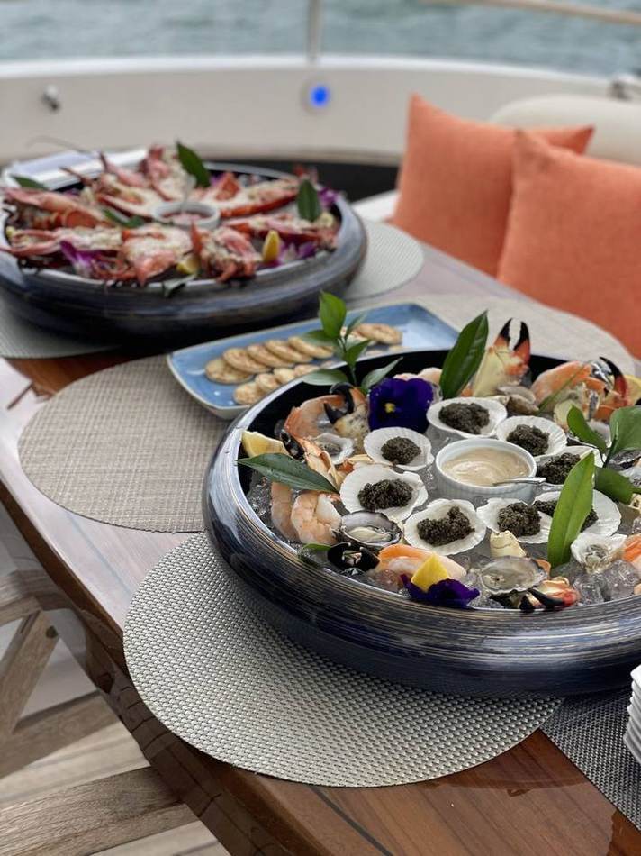 Raw bar on a terrace table. Chef Tasos Luxury Dining, Miami