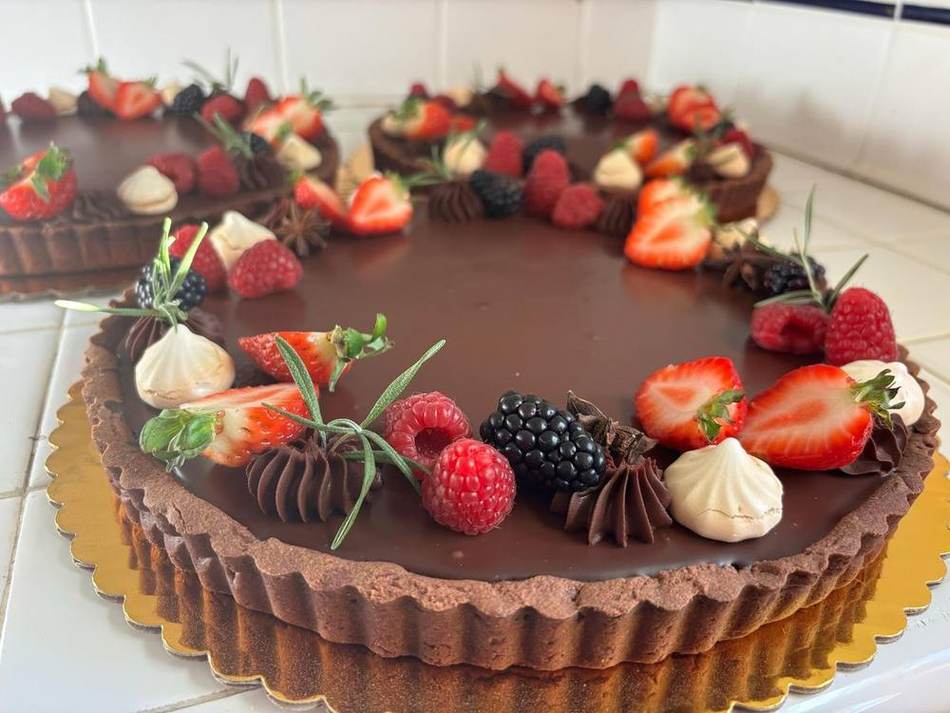 Chocolate tart with berries. Chef Tasos Luxury Dining, Miami