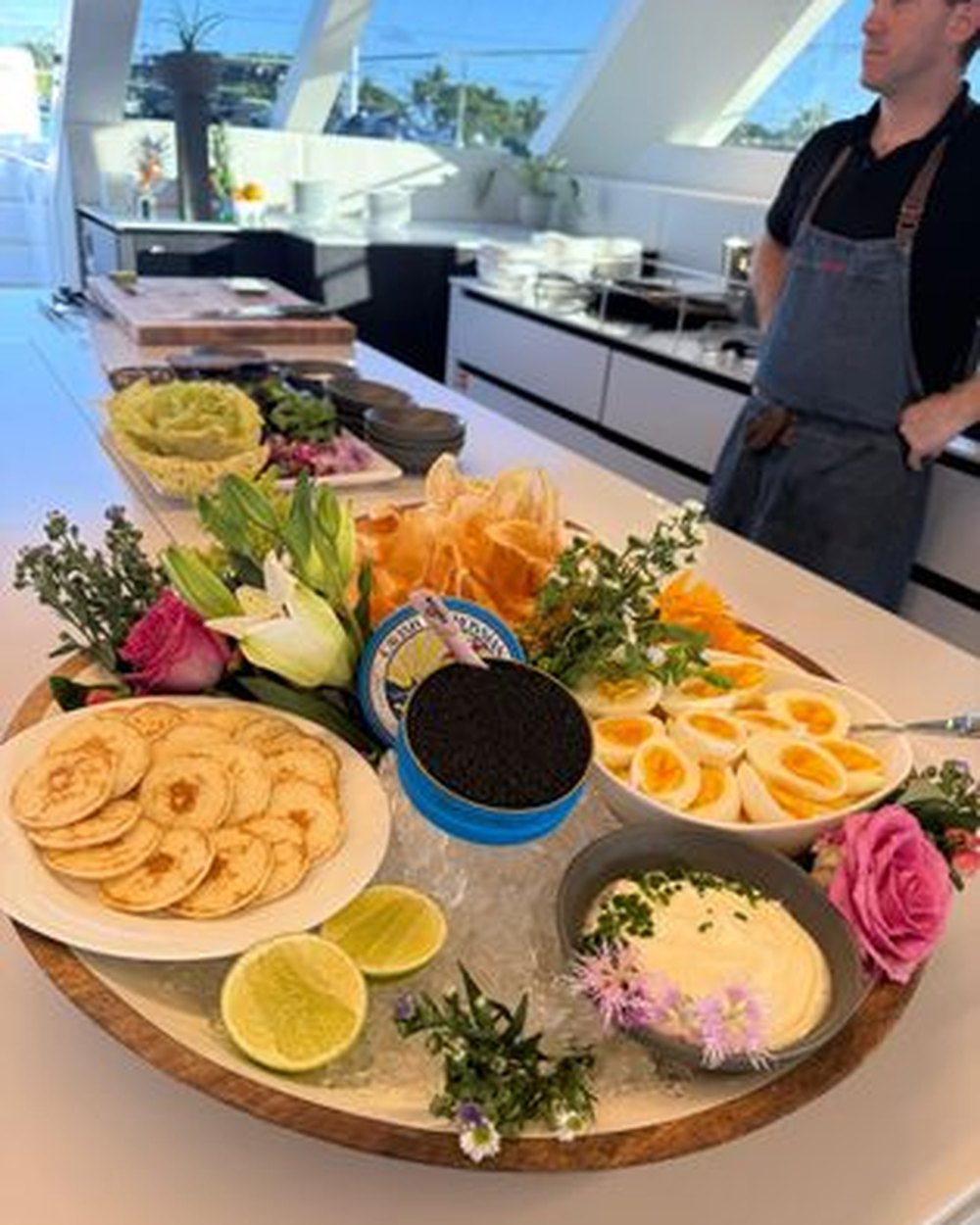 Chef Tasos with the boards. Chef Tasos Luxury Dining, Miami